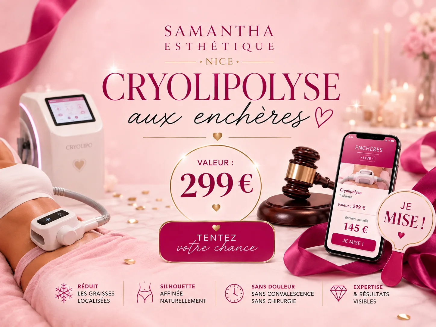 Séance de cryolipolyse de 4 zones, 60 minutes — vente aux enchères à Nice