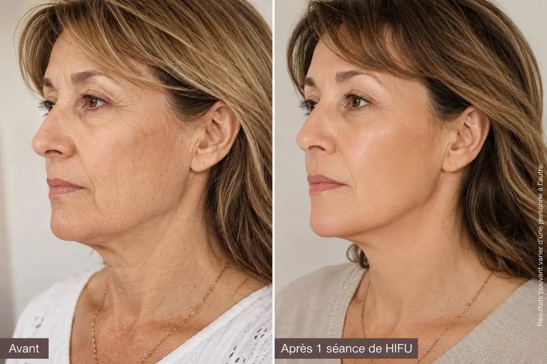 HIFU avant après visage Nice — résultats après 1 séance — Samantha Esthétique